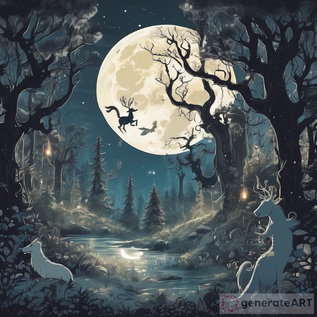 Enchanted Forest: A Night Among Mythical Creatures Under a Radiant Moon ...